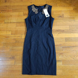Ted Baker Edella Black Sheath Dress Rhinestones Collar Size 2